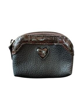 Brighton Black and Brown Leather Cosmetic or Coin Bag with Heart Detail